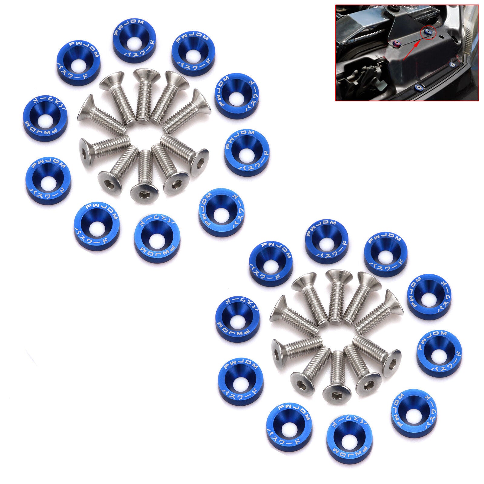 20 Pcs Blue Aluminum Bolts Engine Fender Bumper Washer Bay Dress Up Screw Billet