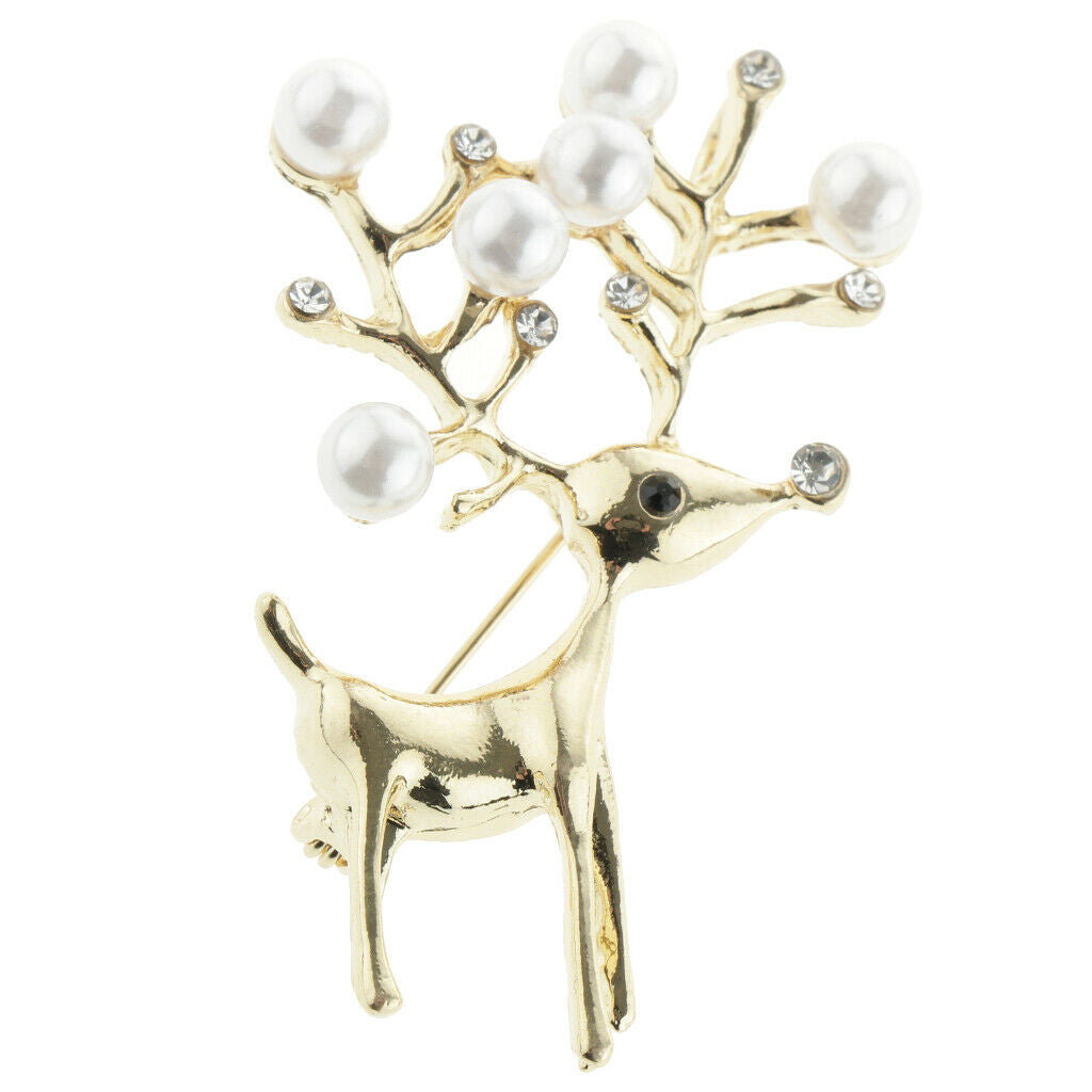 Charm Artificial Pearls Crystal Rhinestone Brooch Pin Jewelry Gift Deer