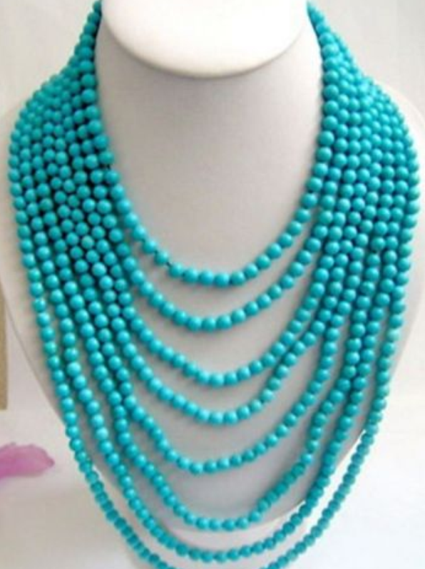 Long 100" Tibet Small 6mm Turquoise Beads jewelry Necklace AAA