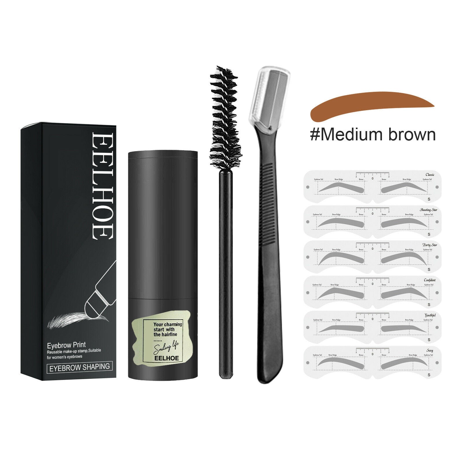 Brow Stamp Eyebrow Powder Stamp Kit Color Tint and Shape your Brows w/ Reusable