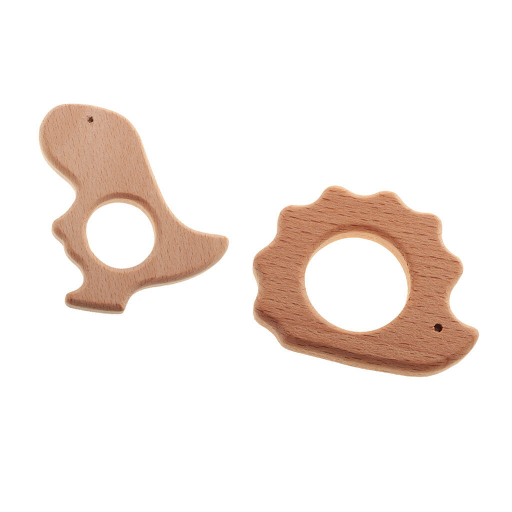 2pcs inosaur Hedgehog Shape Beech Wooden Teethers Baby Teething Toys DIY