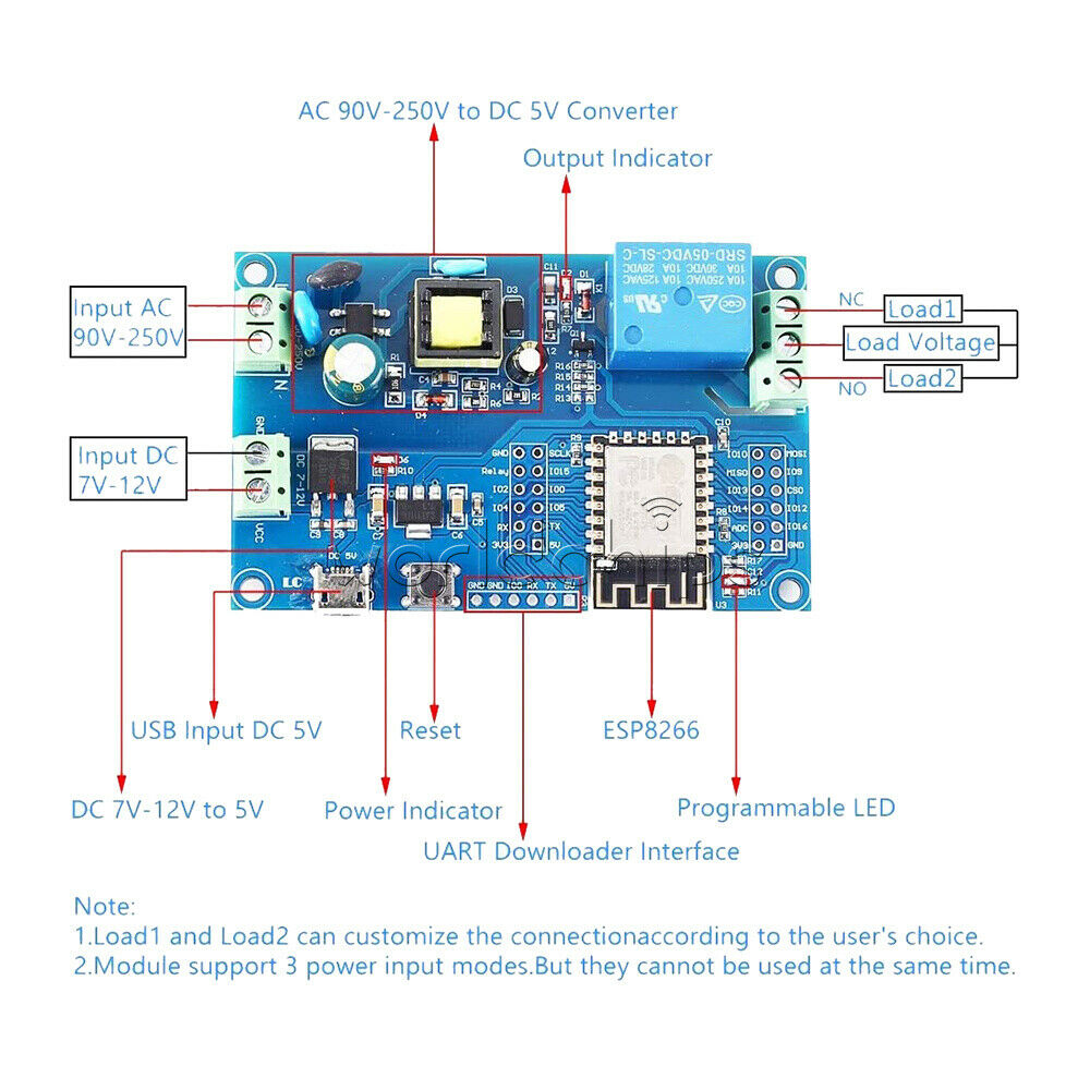 ESP8266 Power Supply WIFI Single-channel Relay Module ESP-12F Development Board