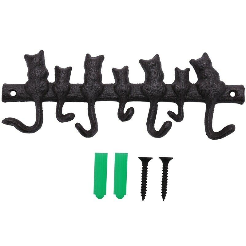 7 Cats Cast Iron Wall Hanger-Decorative Keys Holder with 7 Hooks-Wall Mounted M7