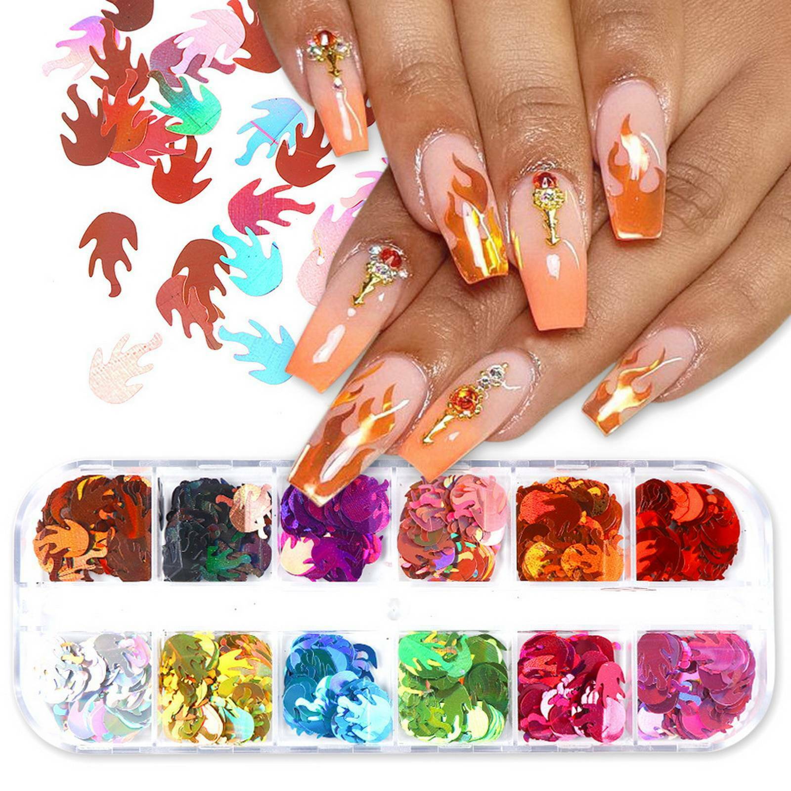 Flame Nail Art Glitters Fire Nail Sequins Flakes Holographic Fire Nail Stickers