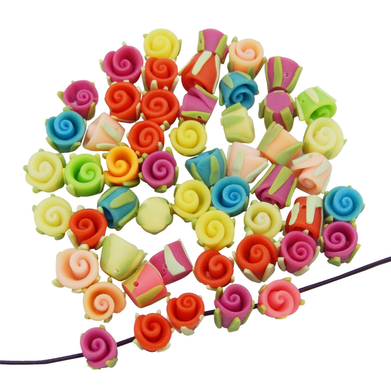 20 PCS Assorted Polymer Clay Rose Flower Loose Spacer Bead Bracelet Craft 8*10mm
