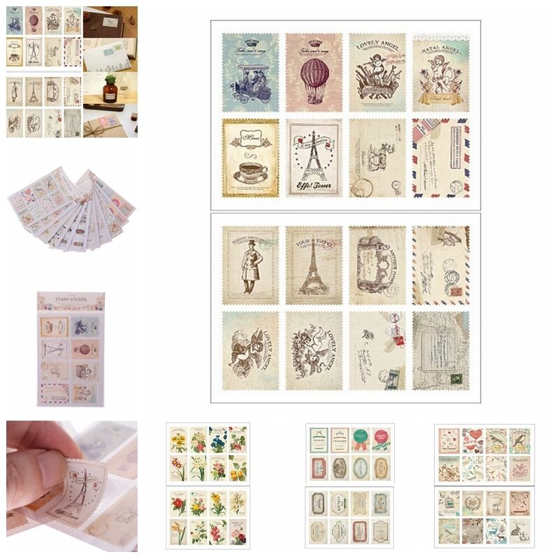 2pcs Scrapbook Note Paper Retro Tower Flower Stamps Stickers Decor Sticke.l8