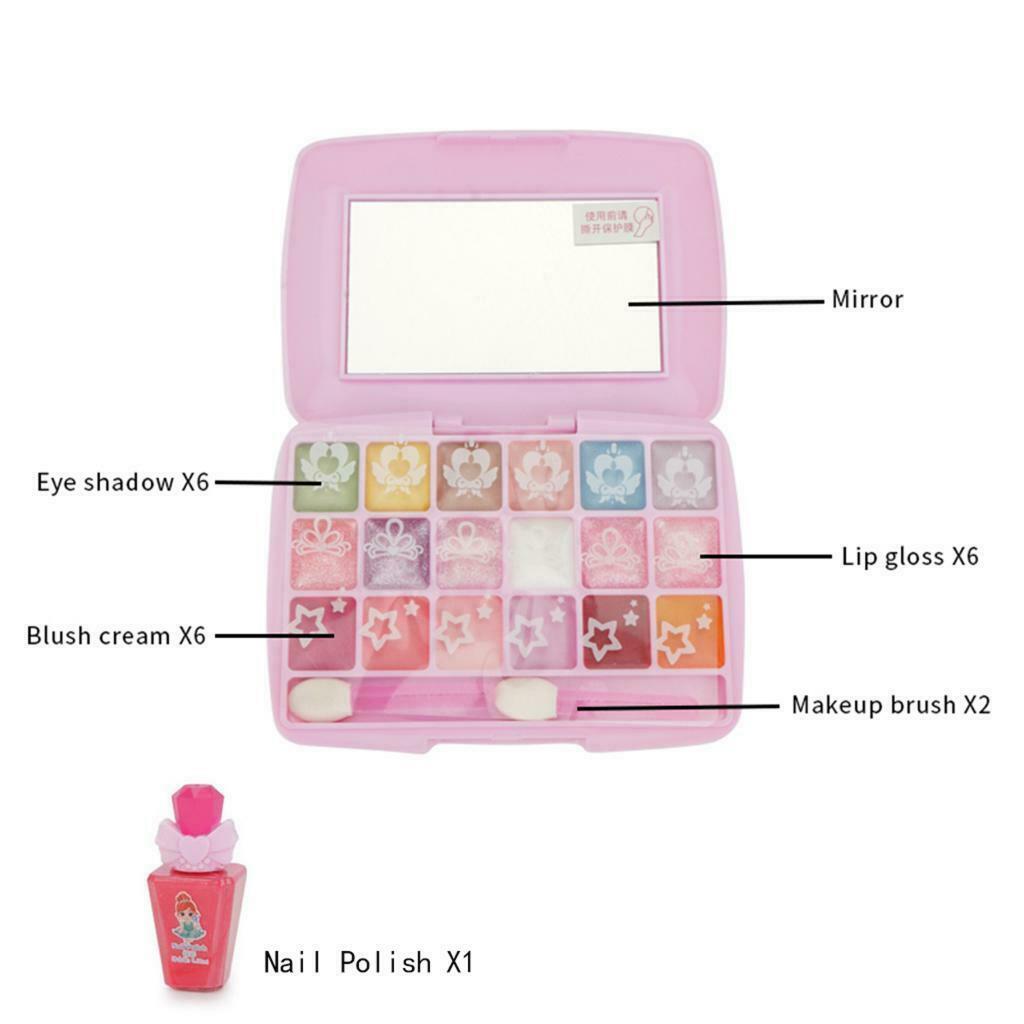Princess Makeup Set Kids Cosmetic Girls Kit Eyeshadow Lip Gloss Blush Brush Gift