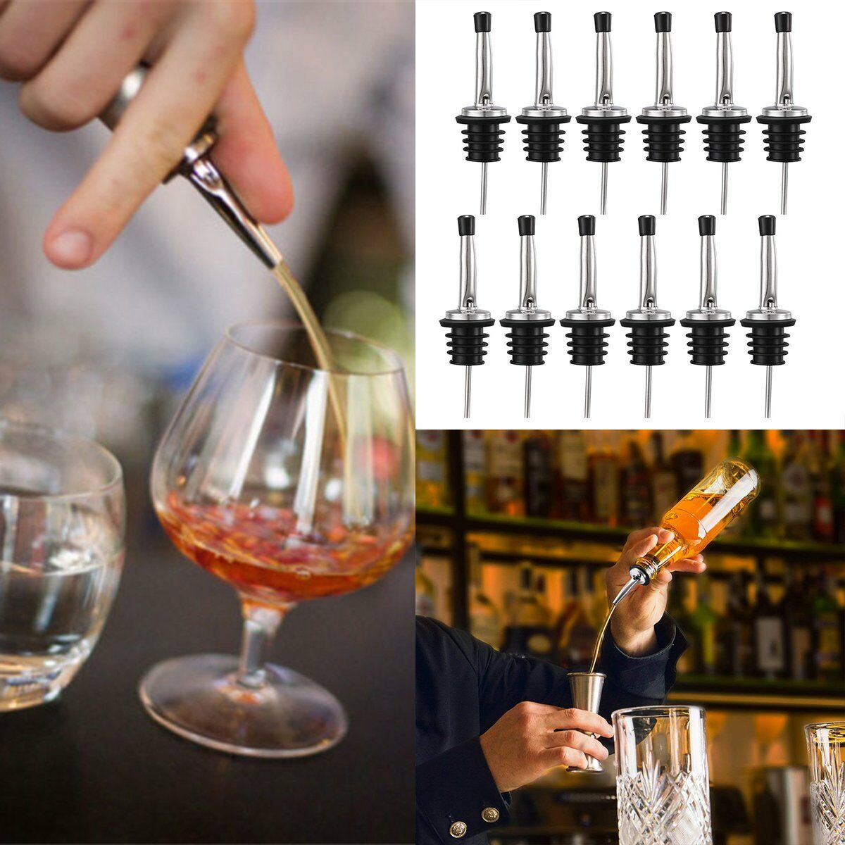 12Pcs Bottle Caps Pourers Stoppers Bar Wine Alcohol Liquor Whiskey Rubber Spout