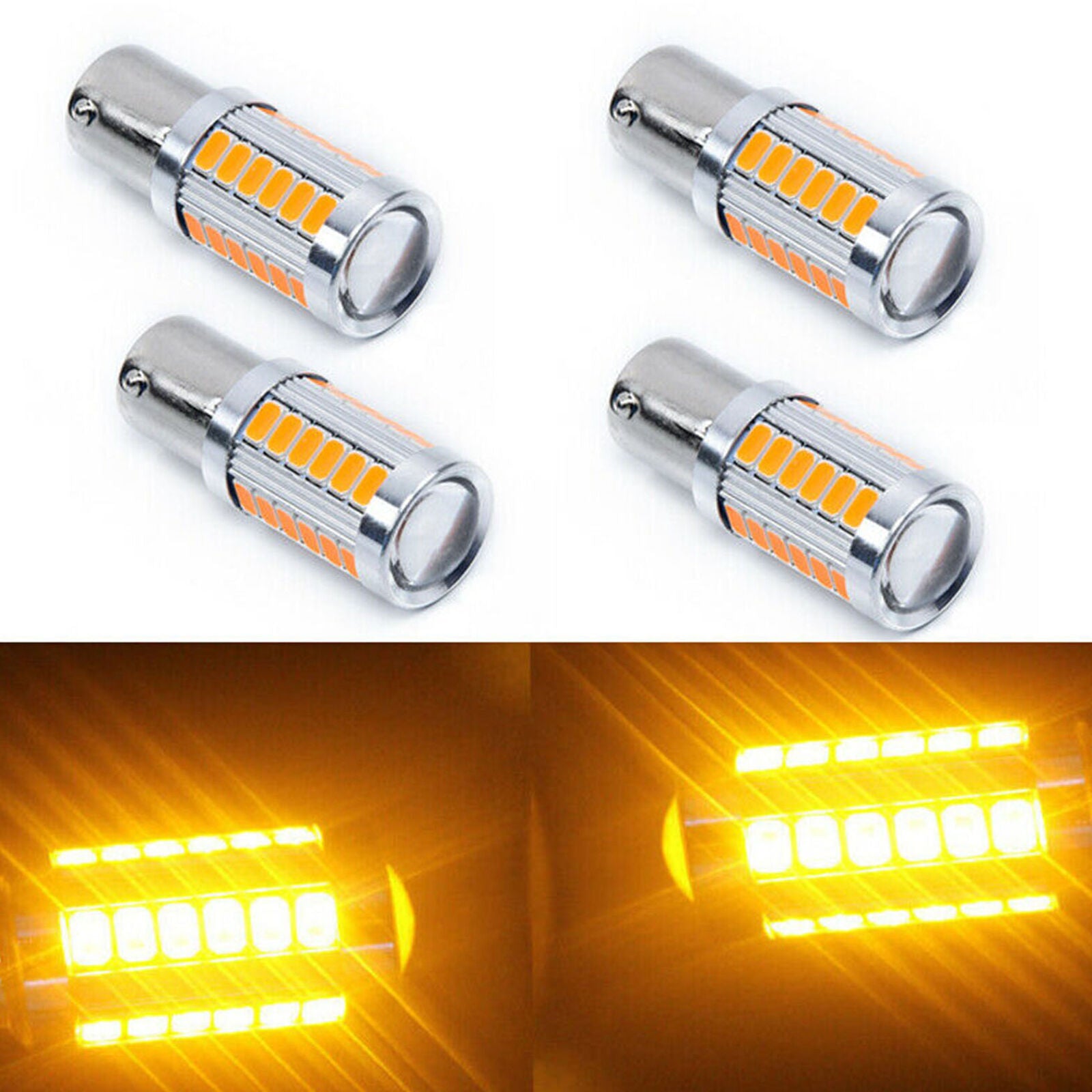 4X1156 Strobe Flash BA15S P21W LED Daytime Running Light Amber Fog Bulb 33SMD