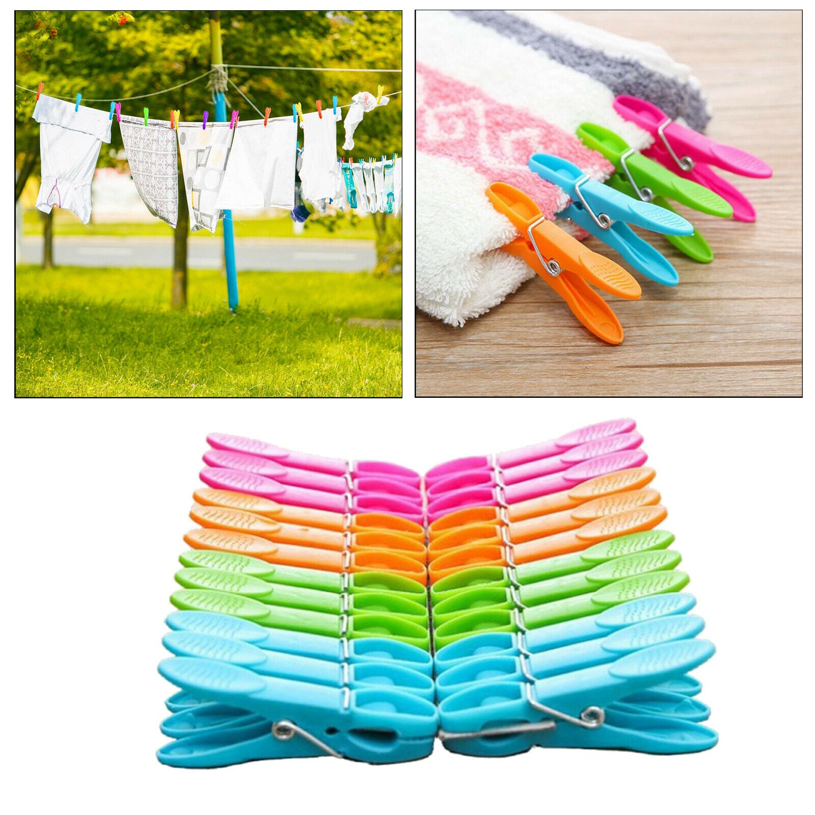 24pcs Plastic Clothes Pins Cloths Clips Pegs Towel Pins Storage Supplies