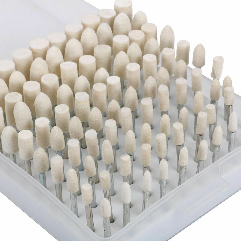 100Pcs Felt Polishing Pad Buff Clean Wheel Point Mandrel for Dremel Rotary Tool