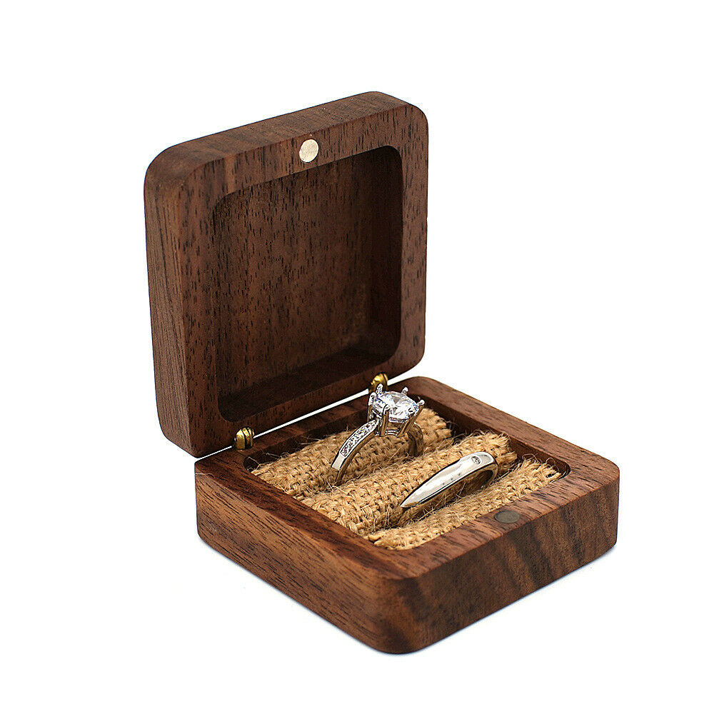Wooden Ring Box Jewelry Storage Portable Holder Wedding Engagement Organizer DIY