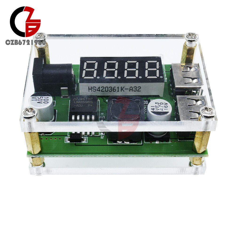 DC-DC Buck Module 9V 12V 24V 36V to 5V 3A Car Voltage Dual USB Converter w/Case