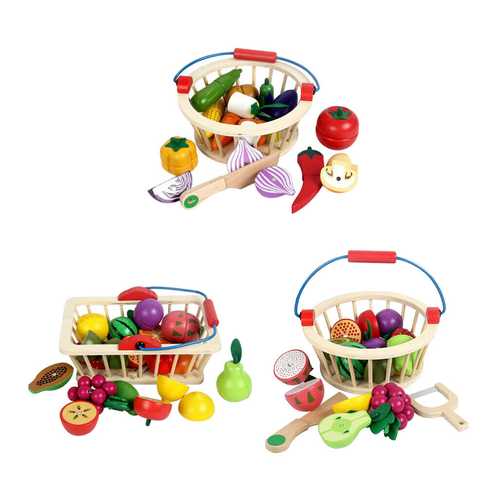 Wooden Role Play Cutting Toys Kids Kitchen Food Playset Children Cookware