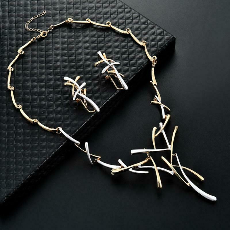 Women Luxury Necklace Ear Studs Set Wedding Bridal Girls Chain Pendant Earrings