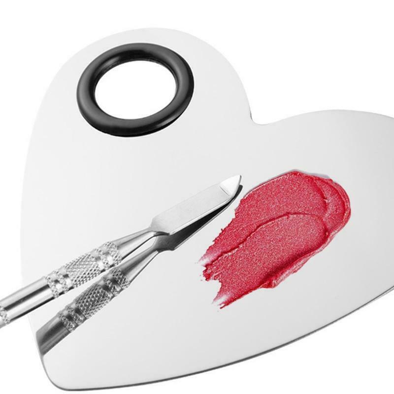 Stainless Steel Makeup Mixing Palette with Spatula Tools Heart Shaped Cosmetic
