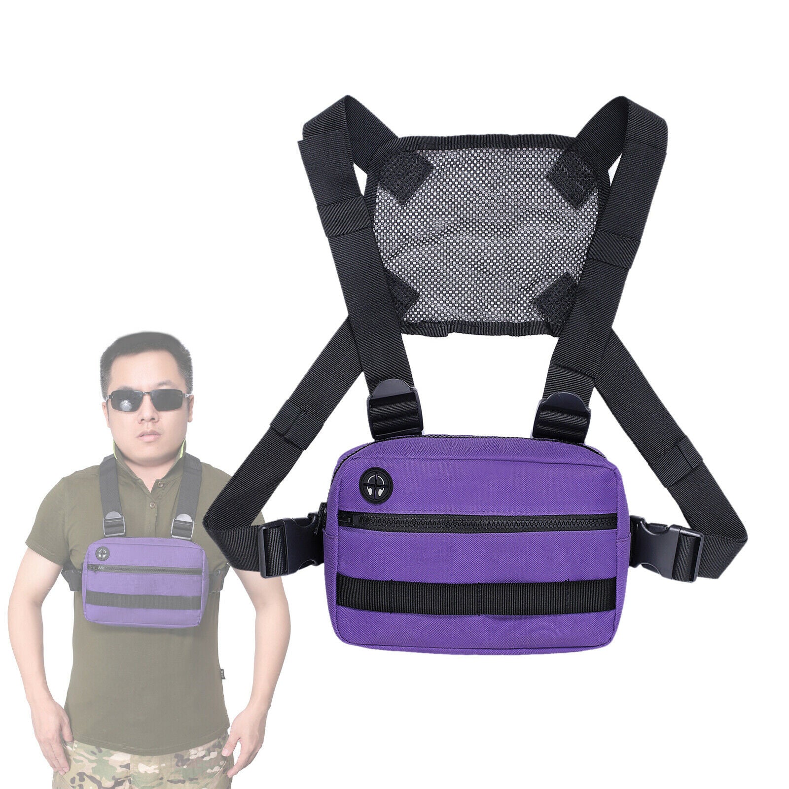 Men Chest Rig Vest Outdoor Harness Bag Hiking Pouch Shoulder Bag Purple