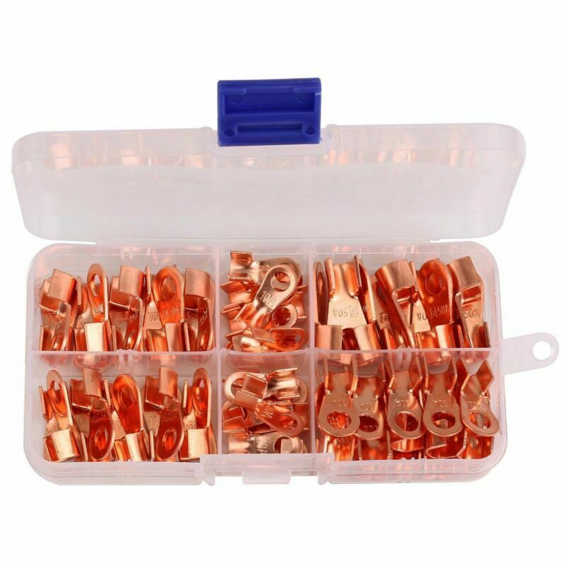 70Pcs Open Barrel Copper Ring Lug Terminals Wire Crimp Connectors OT 10A-50A -US