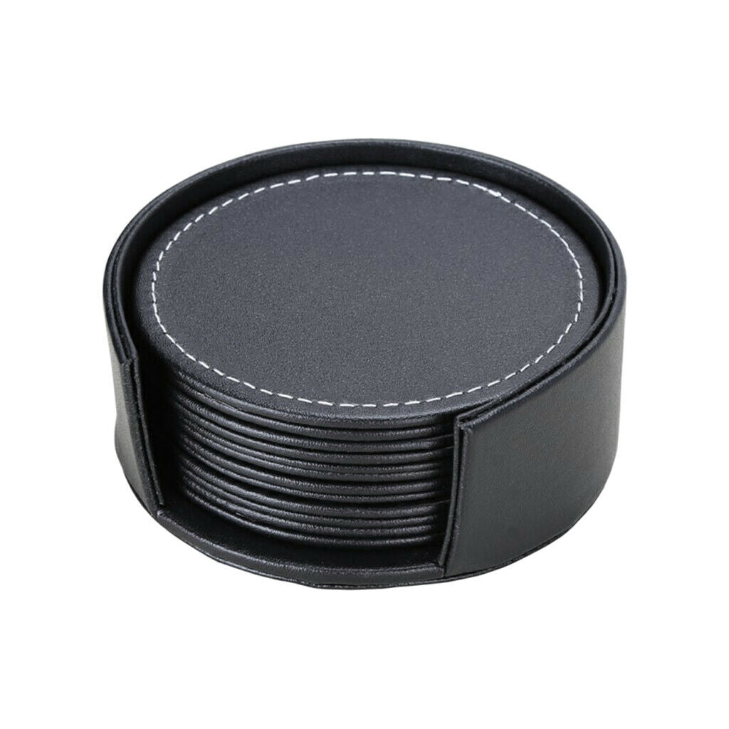 Black PU Leather Drink Coasters Set of 6 Mugs Cups Mats Pats Table Placemats