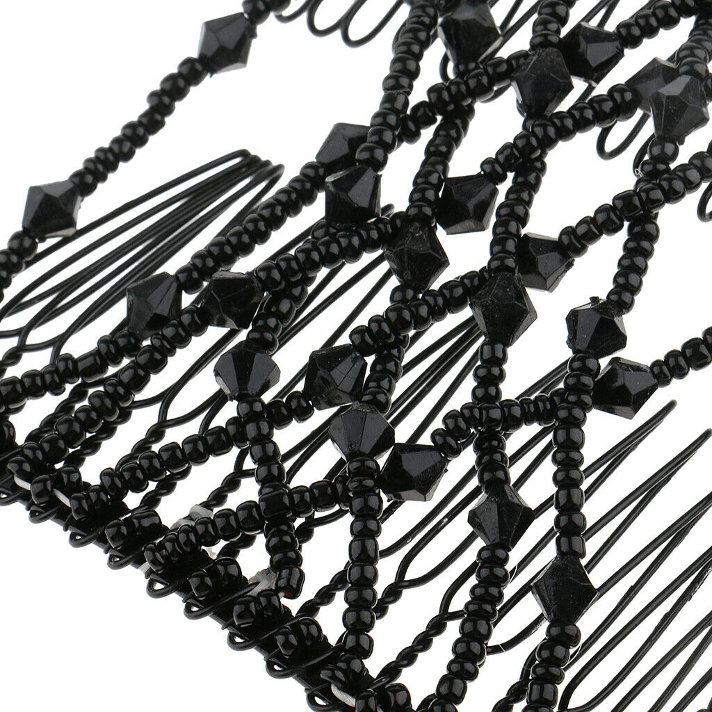 Women Beads Easy Bun Maker Stretch Magic Double Hair Comb Clip Slide Black