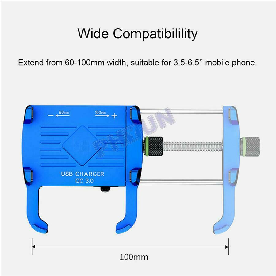 Aluminium Phone Holder QC3.0 Fast USB Charger For Motorcycle Scooter Moped ATV