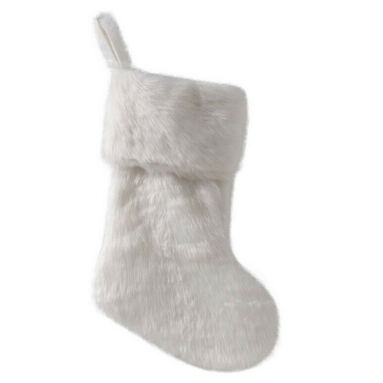 Christmas White Faux Fur Stocking Socks Gift Bags Xmas Tree Hanging Party Decor