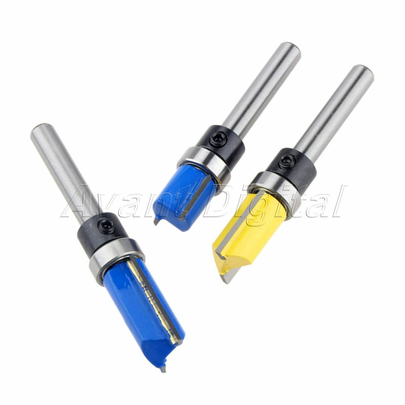 Router Bit 3Pcs 1/4" Handle Straight Template Milling Cutter Woodworking Tool