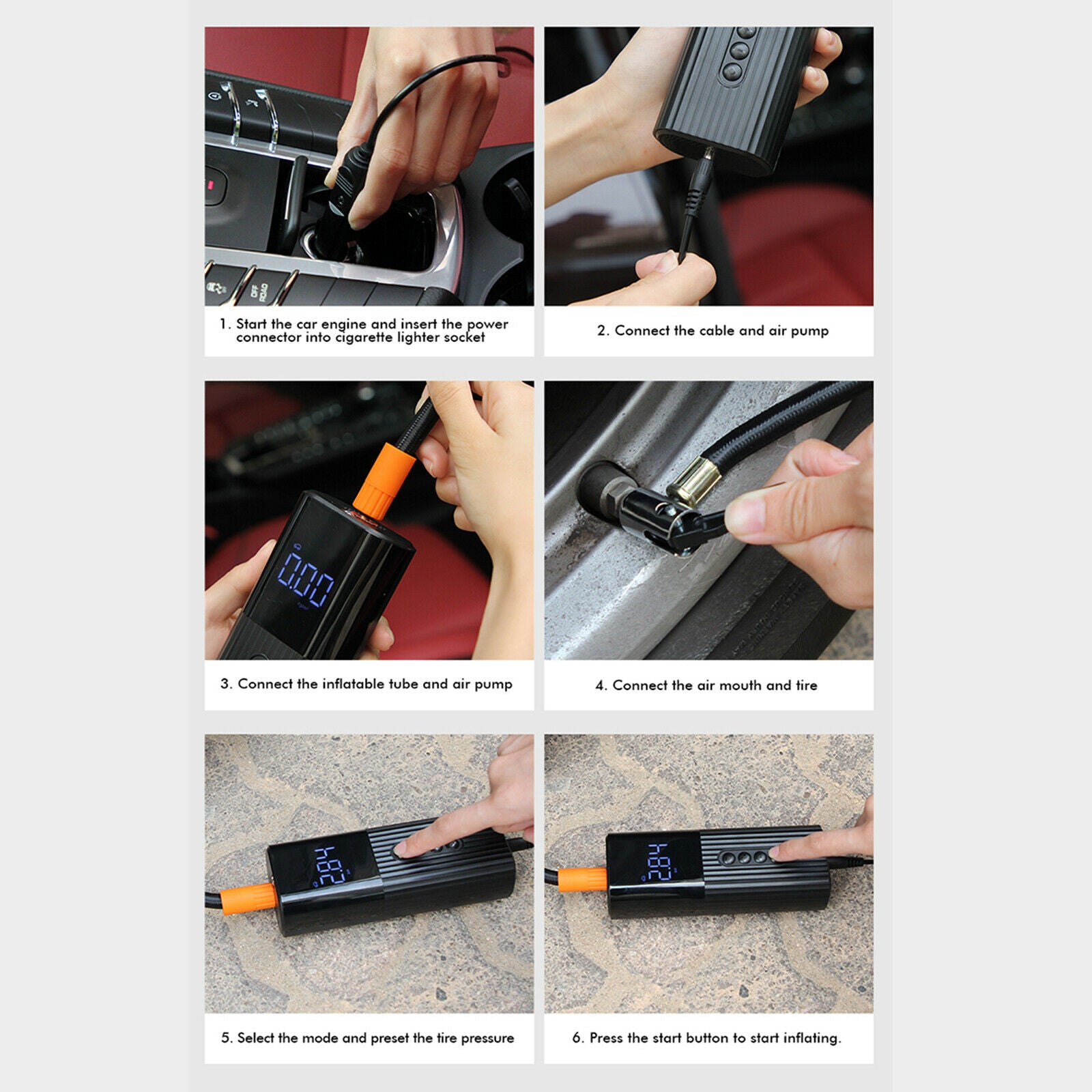 Portable Car Tyre Pump Air Compressor LED Light for Car Balls LC-301 Wired