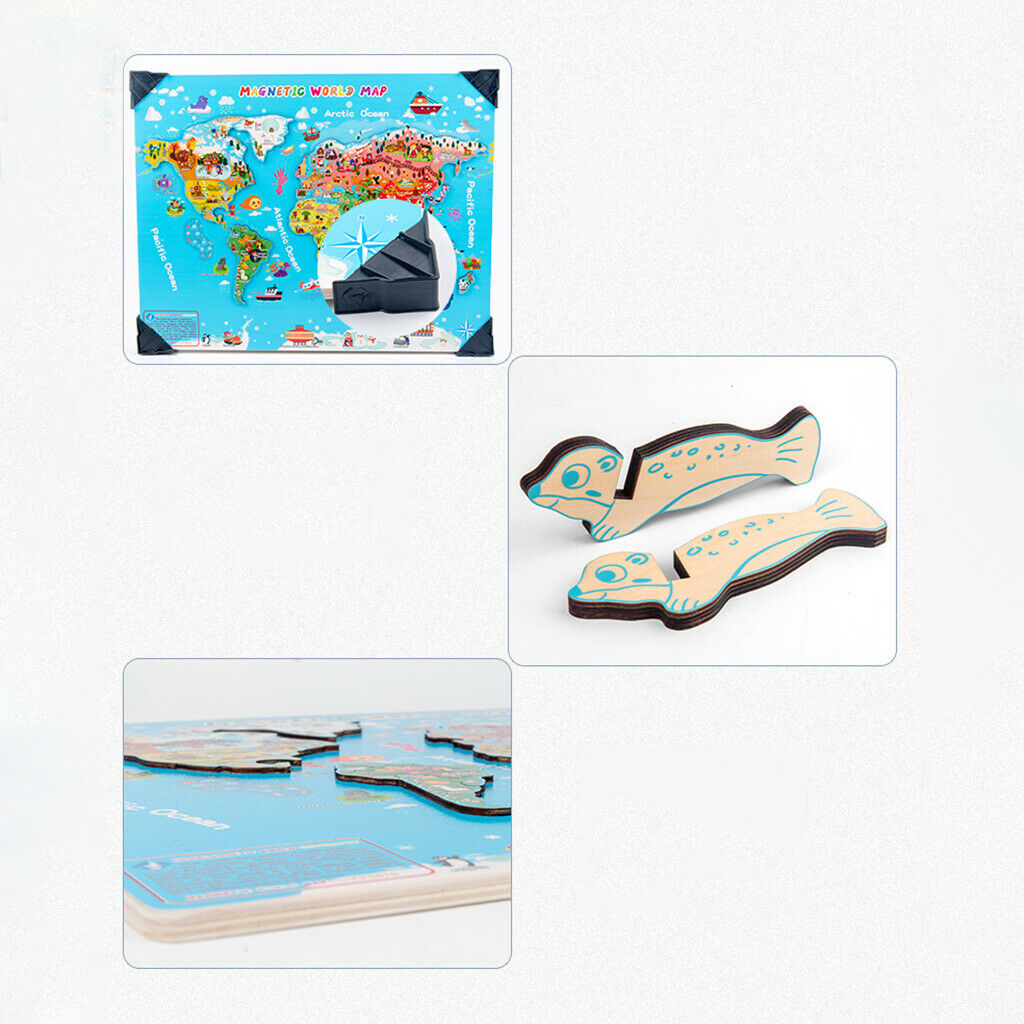 Wooden World Map Puzzles Montessori Learning Geography Block Toys for Kids