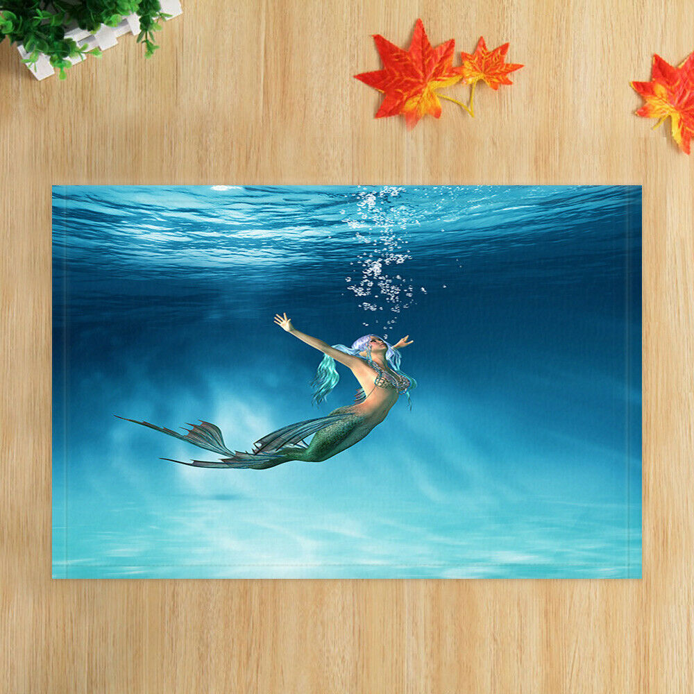 Cute Mermaid in the Sea Water Bathmat Bathroom Rug Non-Slip Door Mat 16x24"