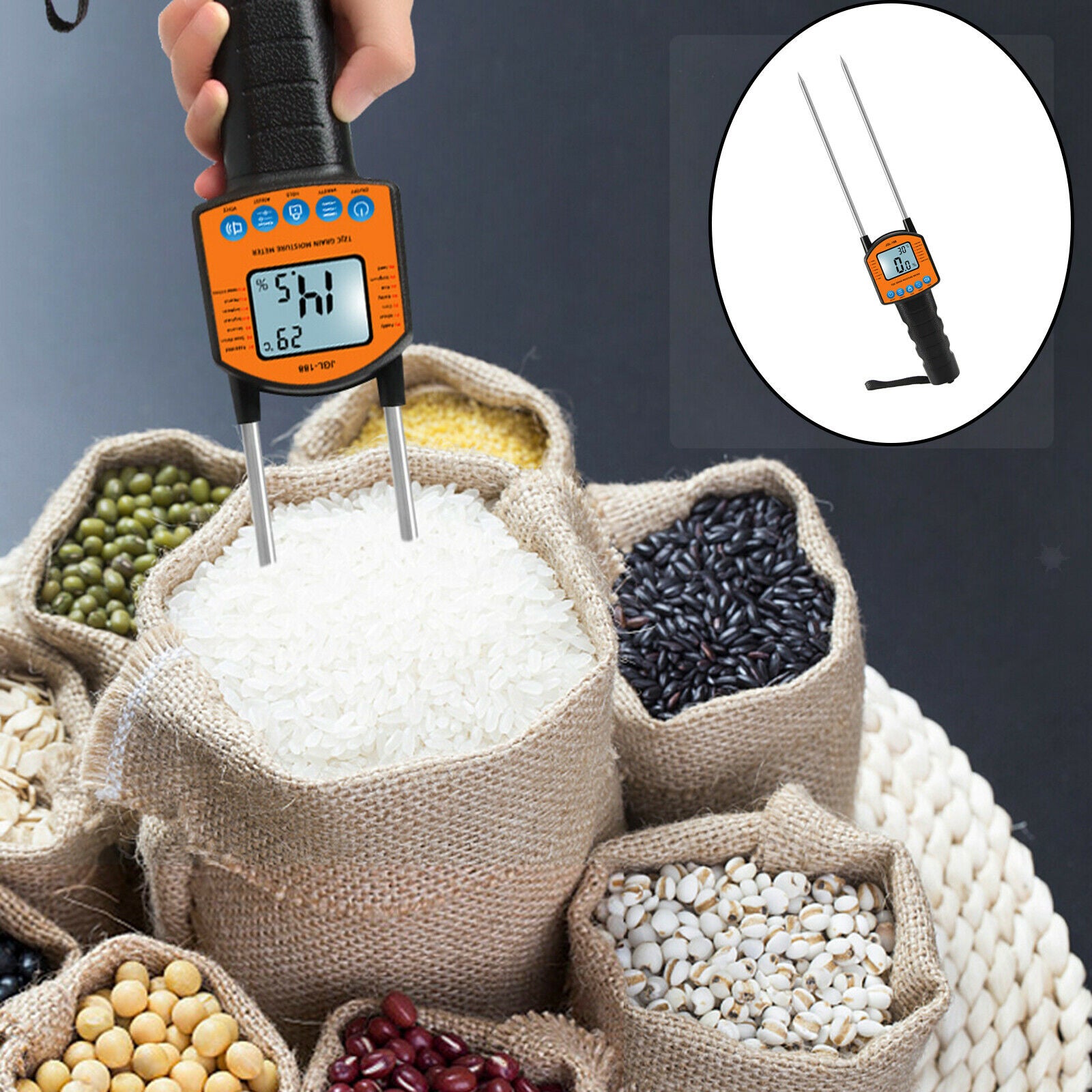 Cereal Moisturized Eater Temperature Water Content Tester 0-84% for Rice Wheat