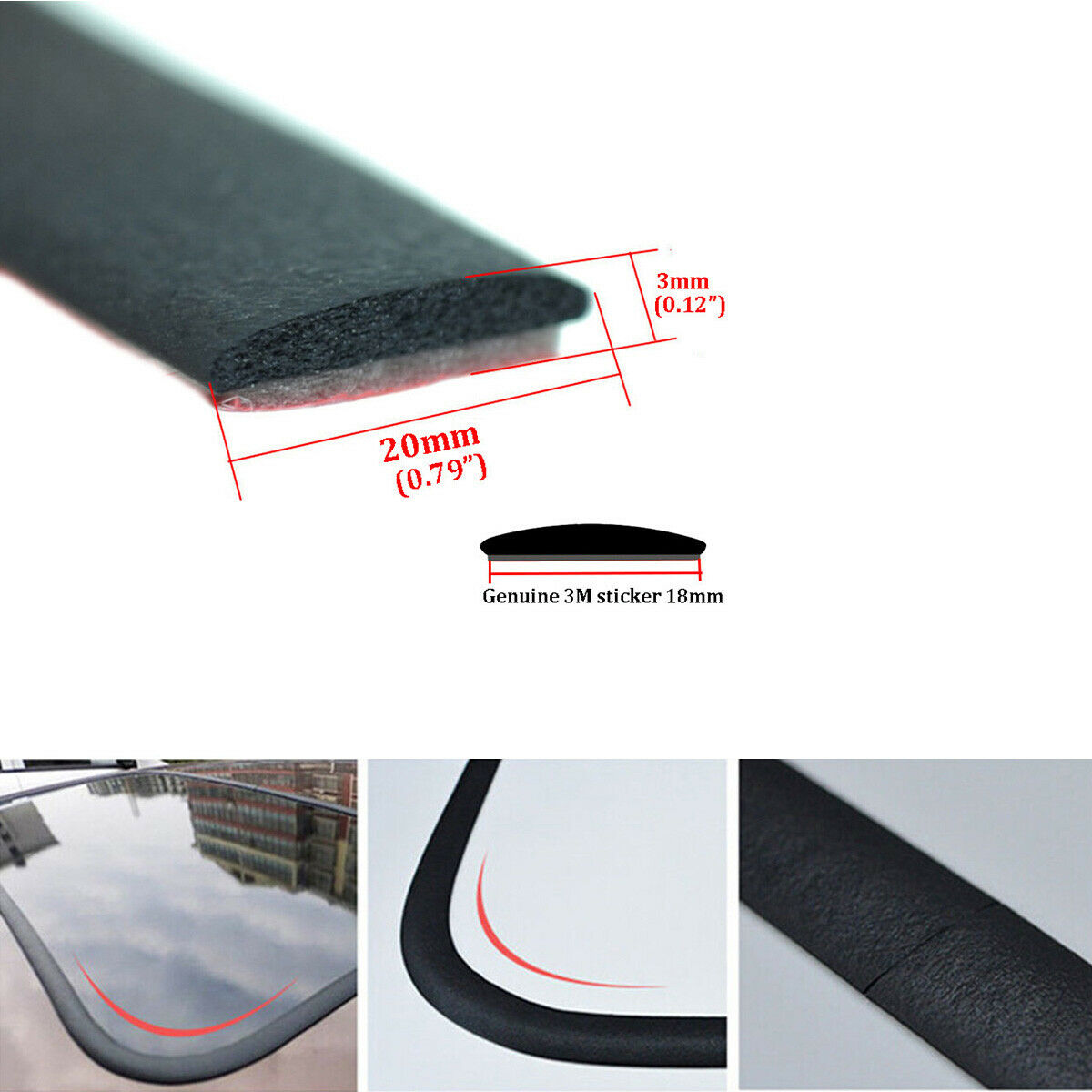5 Meter Self Adhesive Auto Windshield Window Rubber Weather Draft Seal Strip