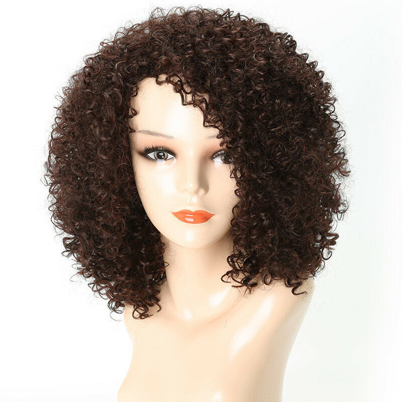 Short Afro Curly Hair Wigs Black Women Synthetic Kinky Curly Full Wigs Side Part