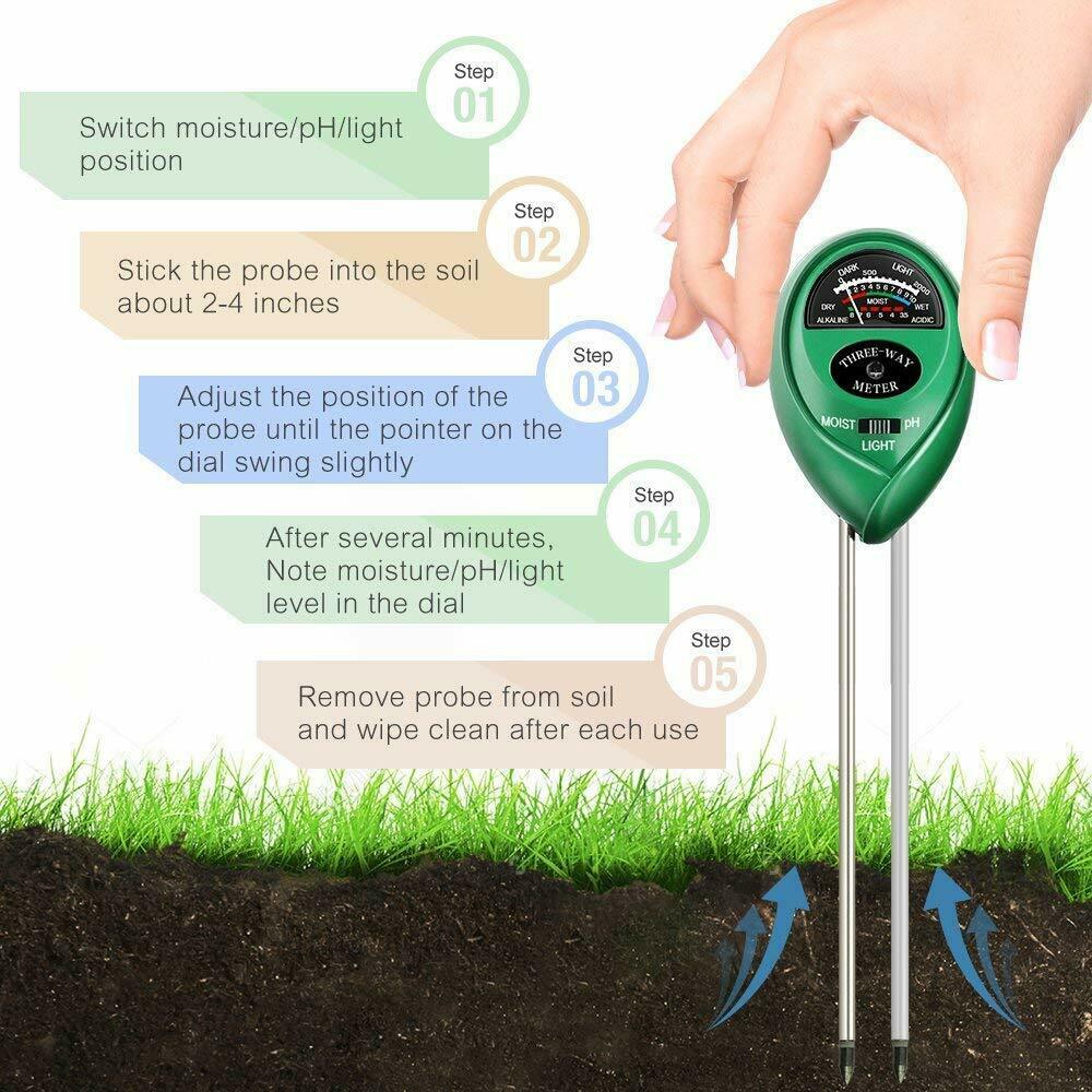 3-in-1 Soil Tester Meter For Garden Lawn Plant Moisture/Light/pH Sensor Tool US