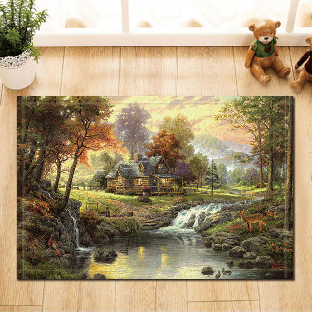 Deer And House Streamlet Bathroom Rug Non-Slip Floor Indoor Front Door Mat 40x60