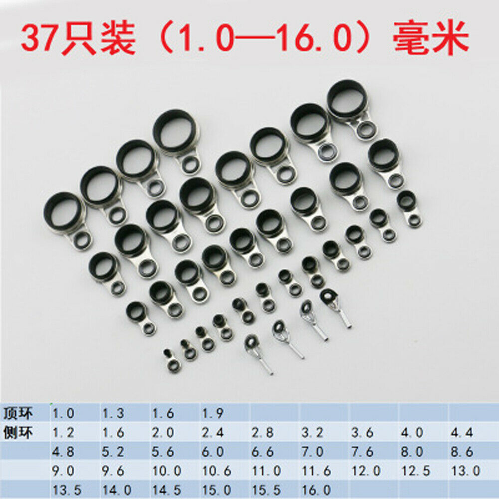 37Pcs Fishing Rod Guides Top Tips Ceramics Ring Repair Telescopic Rod Guides