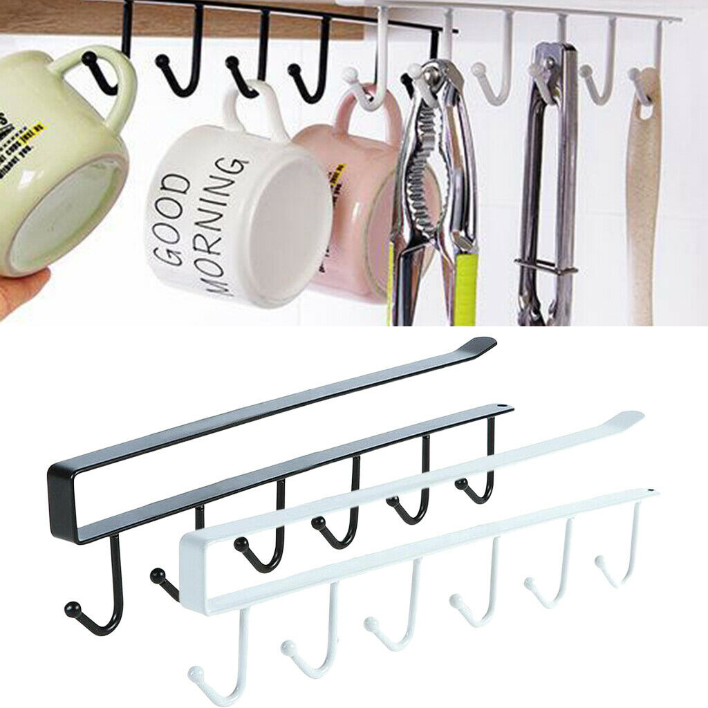 Kitchen Cupboard Storage Shelf Holder 6 Hook Under Cabinet Rack Organiser