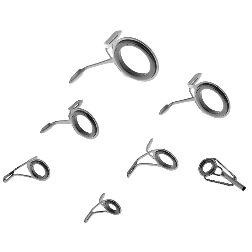 7pcs Ceramic Ring Eyes Fishing Rod Guide Stainless Steel Frame Rod Line Ring