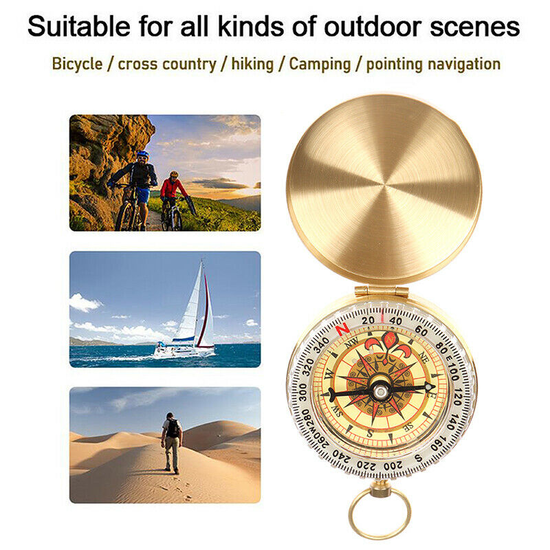 Camping Hiking Pocket Brass Golden Compass Portable Compass Navigation Ou.l8