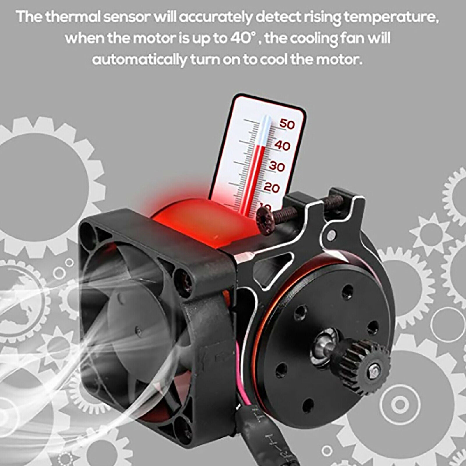 For TRAXXAS SUMMIT E-REVO UDR 42MM Motor Heatsink Cooling Fan w/ Thermal Sensor