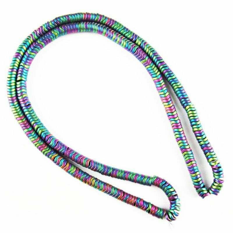 Rainbow Frosted Hematite Wavy Pendant Loose Bead 15.5 inch 4x2mm 20g A-458TS