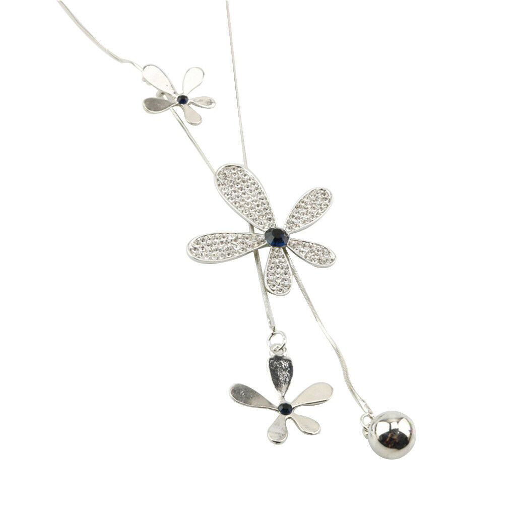 Lady Bling Crystal Leaf Flower Pendant Sweater Clothing Charming Necklace