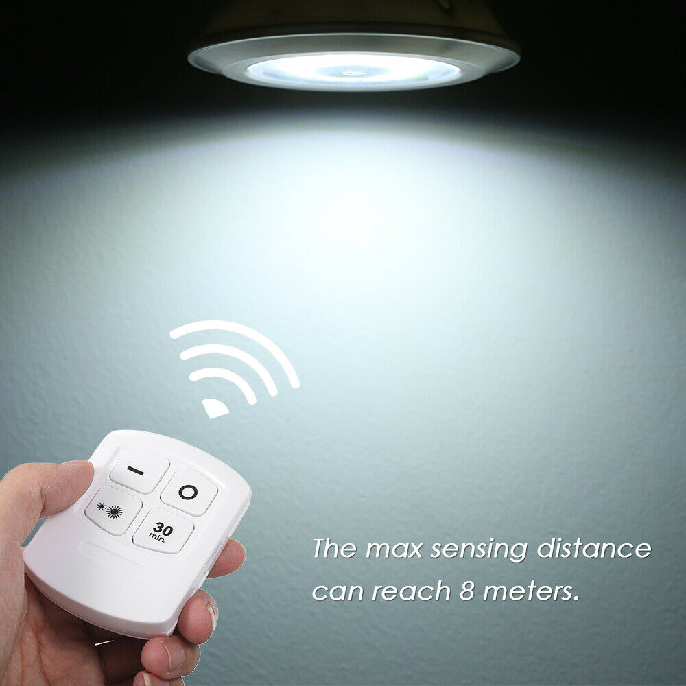 Wireless Stick On Puck LED Tap Light Remote Under Cabinet Closet Night Light 3pc