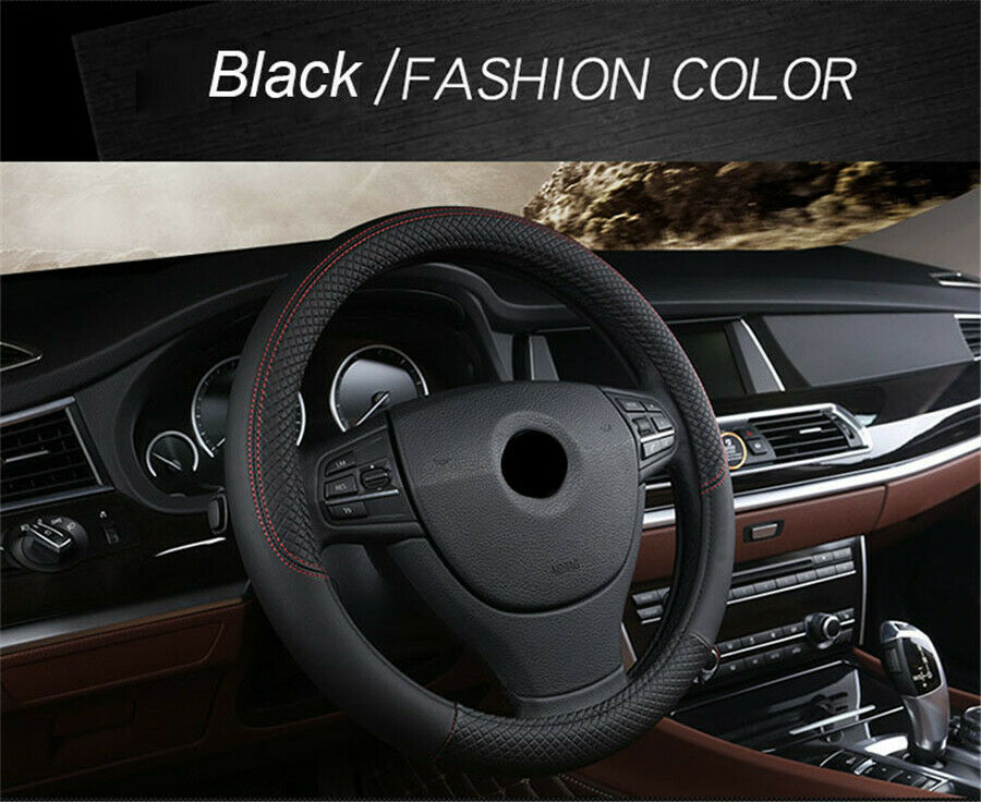 Black & Orange PU Leather Steering Wheel Cover 38CM Universal Sport Anti-Slip