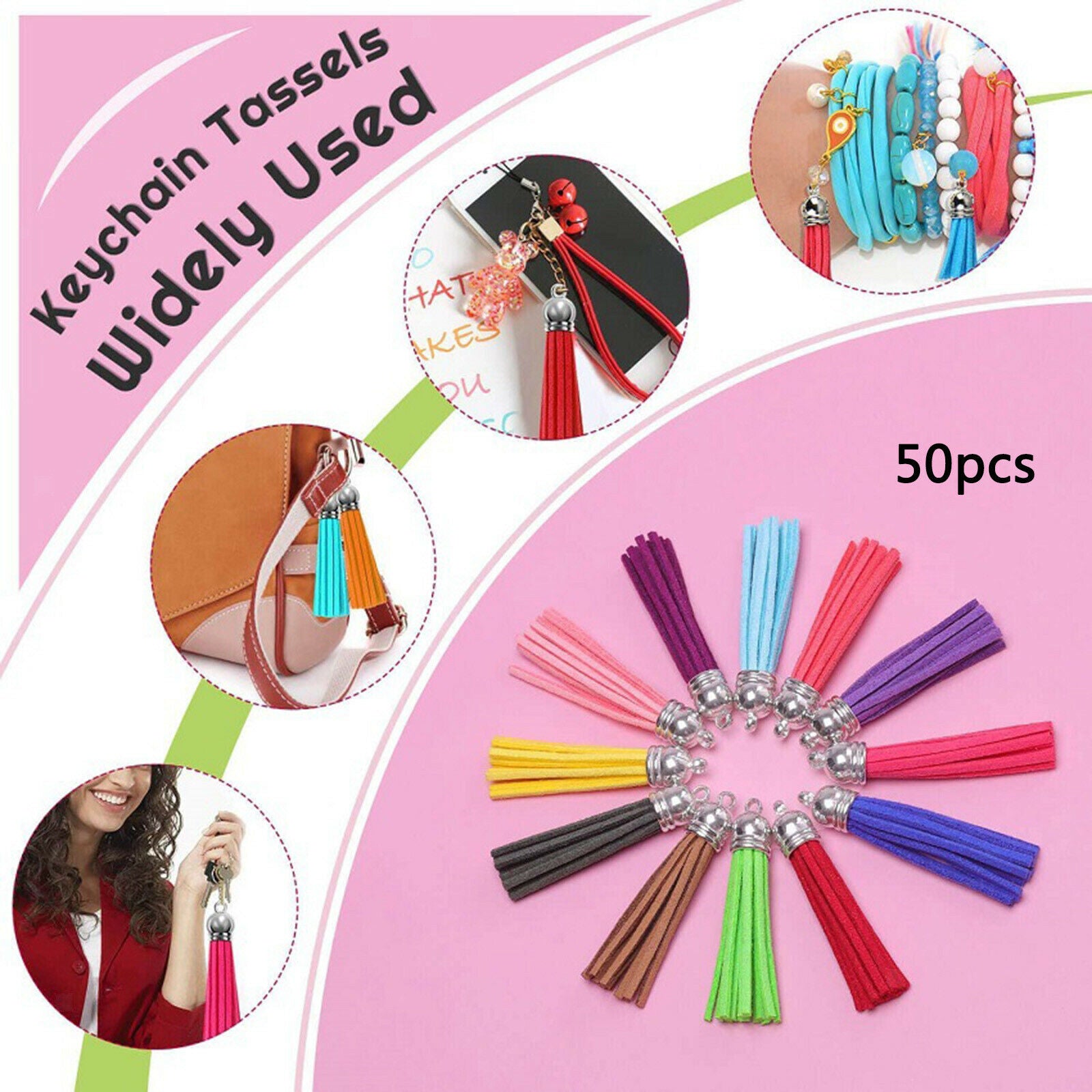 50 Pieces Colored Leather Keychain Tassels Pendants DIY Fringe DIY Craft