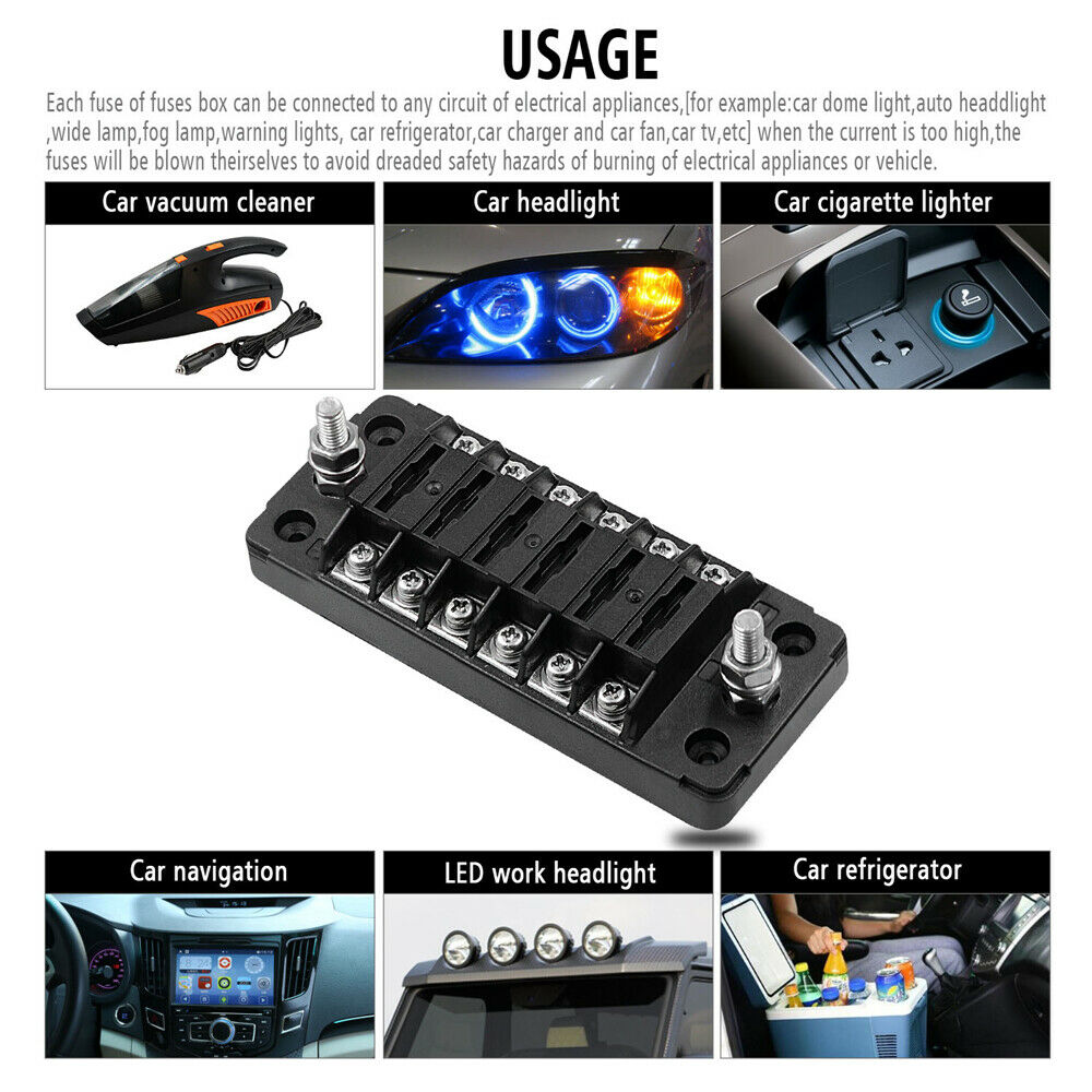 6 Circuit Fuse Block W/Negative Bus 6-Way Fuse Box with Ground Protection Cover