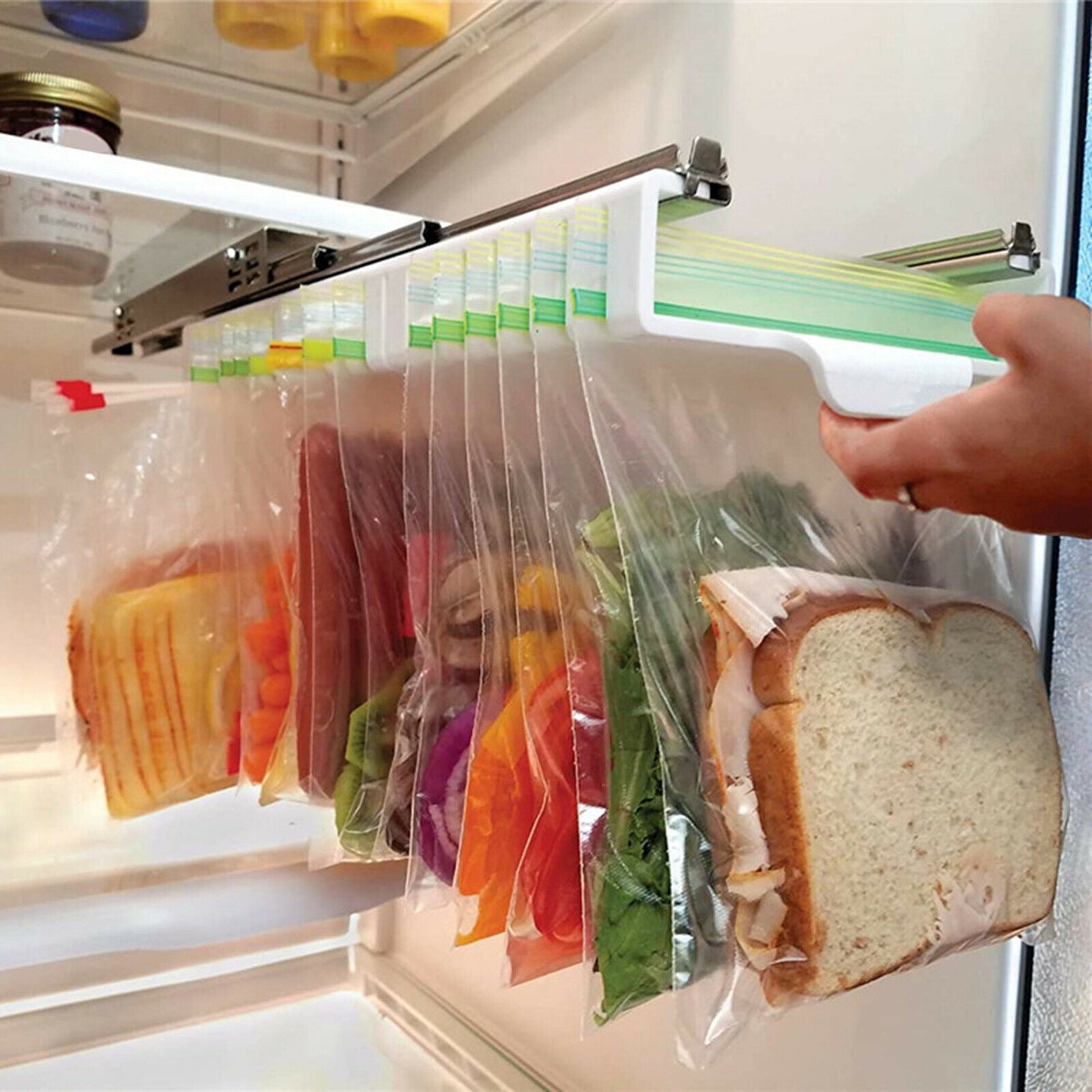 Bag Storage Organizer Rack 10 Slots for Fridge Freezer Drawer Hanger