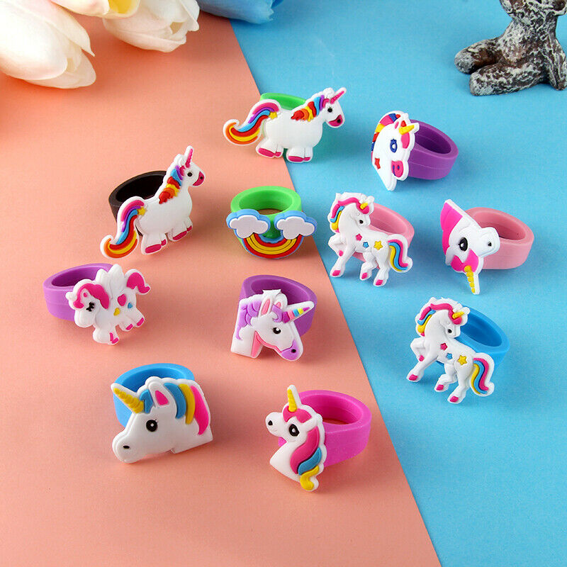 10Pieces Cute Cartoon Kids Unicorn Silicone Rubber Rings Toys Birthday Gift
