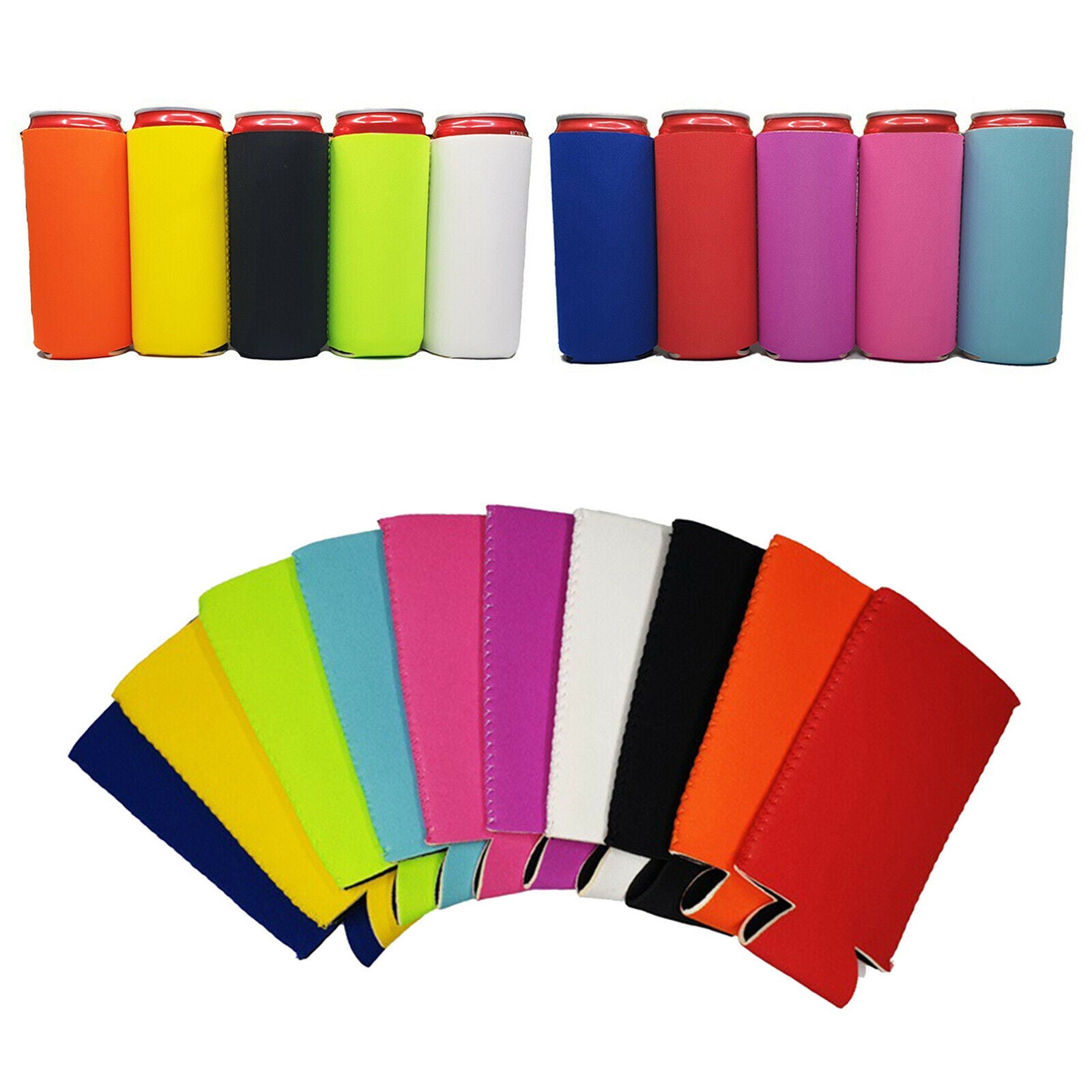 10 PCS Multi Color Stubby Beer Can Cooler Sleeves Wrap Water Bottle Covers