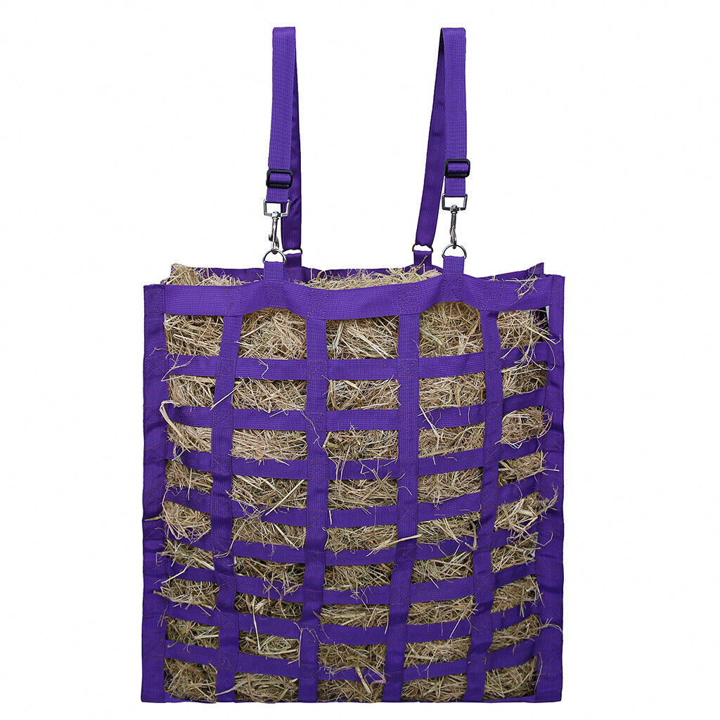 Horse Hay Bag Equestrian Adjustable Slow Feed Hay Net Tote Pouch for Cows Purple